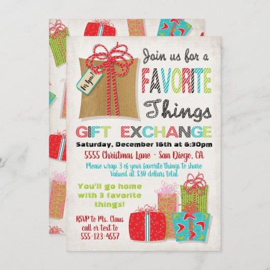 Favoriete dingen Kerstcadeau-uitwisseling Kaart (Voorkant / Achterkant)