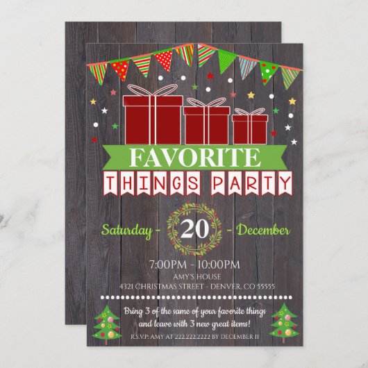 Favoriete dingen Kerstcadeau-uitwisseling Kaart (Voorkant / Achterkant)