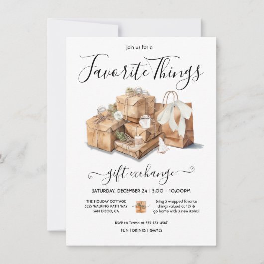 Favoriete Dingen Kerstcadeau-uitwisseling Kaart (Voorkant)