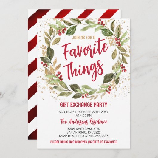 Favoriete Dingen Kerstmis Feest Kaart (Voorkant / Achterkant)