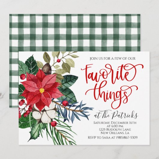 Favoriete dingen Kerstmis uitnodiging (Voorkant / Achterkant)