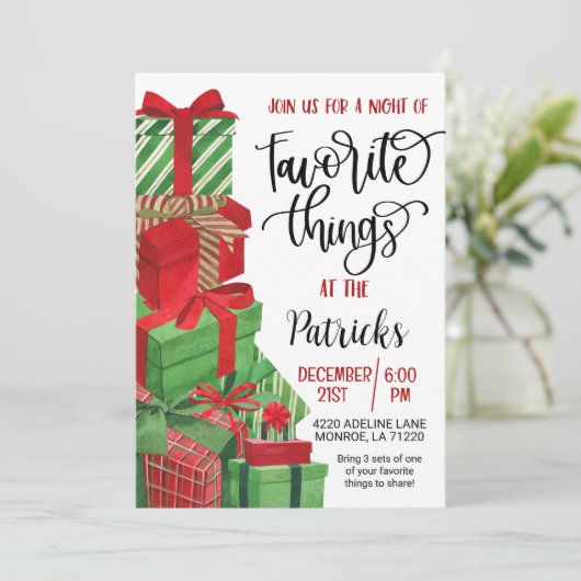Favoriete dingen Vakantie Party uitnodiging (Staand voorkant)
