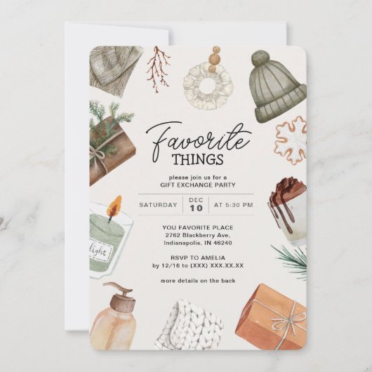 Favoriete Dingen Vriend Gift Exchange Holiday Part Kaart (Voorkant)