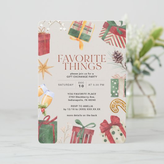 Favoriete Dingen Vriend Gift Exchange Holiday Part Kaart (Staand voorkant)