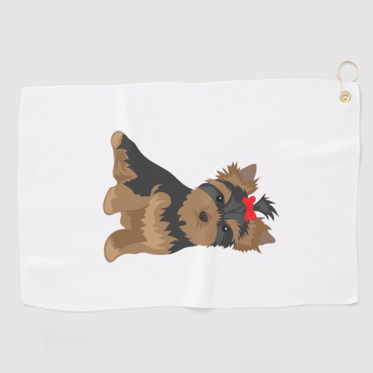 Favoriete Dog - Yorkshire Terrier Red bow Golfhanddoek (Horizontaal)