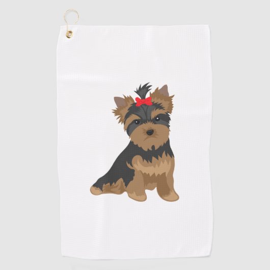 Favoriete Dog - Yorkshire Terrier Red bow Golfhanddoek (Voorkant)