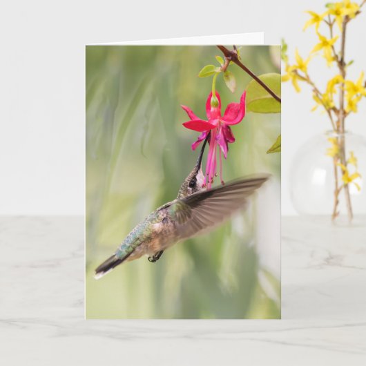 Favoriete Fuchsia Hummingbird Kaart (Gele Bloem)