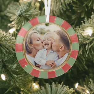 Favoriete gezinsfoto retro strepen Kerstmis Glas Ornament