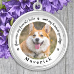 Favoriete Hallo hardste afscheid van Pet Dog Memor Zilver Vergulden Ketting<br><div class="desc">Eer je beste vriend met een aangepast ketting voor het gedenkteken van de foto. Dit unieke gedenkstokje is het perfecte cadeau voor jezelf, familie of vrienden om je dierbare te eren. Dit unieke ketting van het hondengedenkteken biedt een eenvoudig zwart-wit ontwerp met decoratief script. Citaat: "Je was mijn favoriete hallo...</div>