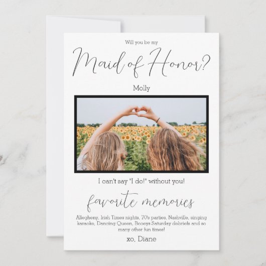 Favoriete herinneringen Maid of Honor Voorstel Fot Kaart (Voorkant)