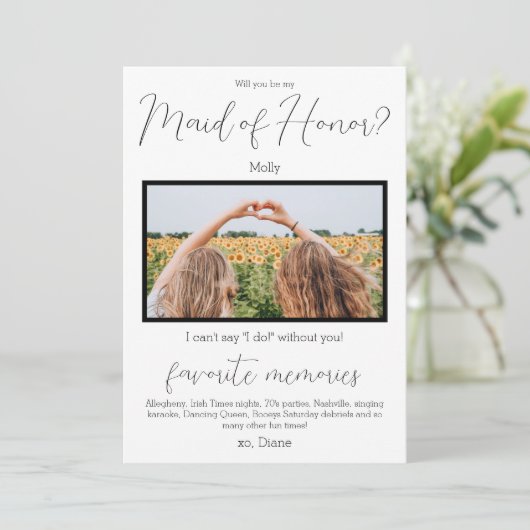 Favoriete herinneringen Maid of Honor Voorstel Fot Kaart (Staand voorkant)