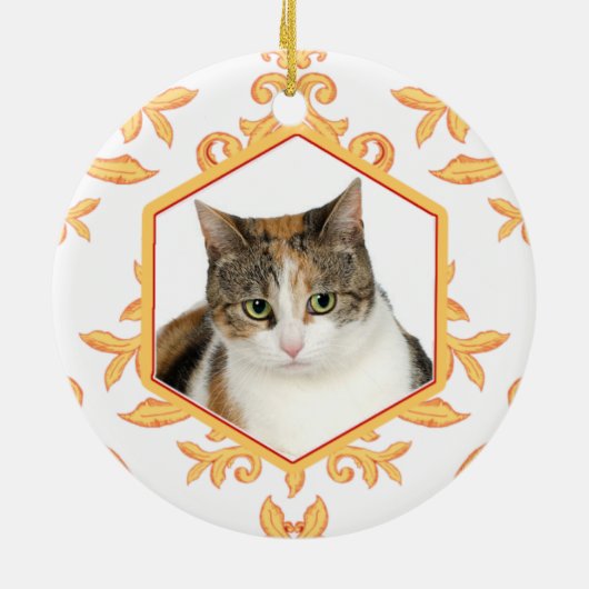 Favoriete huisdieren Gilded Damask Dog/Cat Foto Keramisch Ornament (Achterkant)