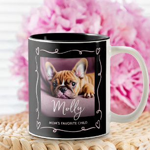 Favoriete kind foto hart Doodles Zwart voor honden Tweekleurige Koffiemok