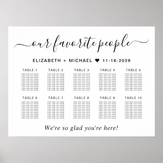 Favoriete Mensen 10 Tafel Bruiloft Zitkaarten Poster (Voorkant)
