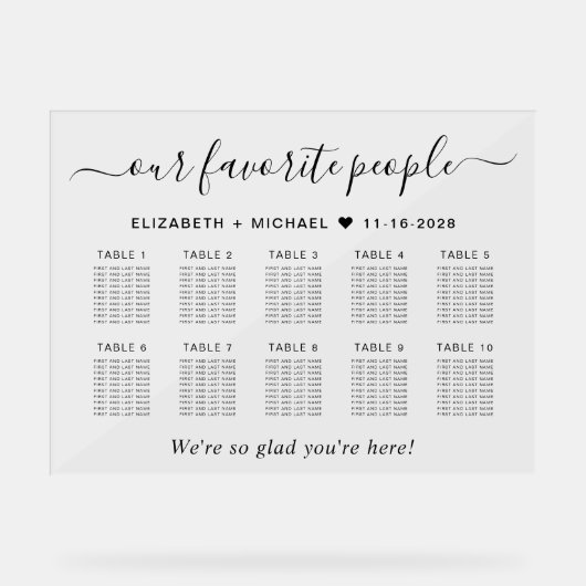 Favoriete Mensen 10 Tafel Bruiloft Zitplaatsen Acryl Bord (Voorkant)