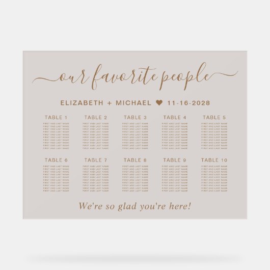 Favoriete Mensen 10 Tafel Taupe Bruiloft Zitplaats Acryl Bord (Voorkant)