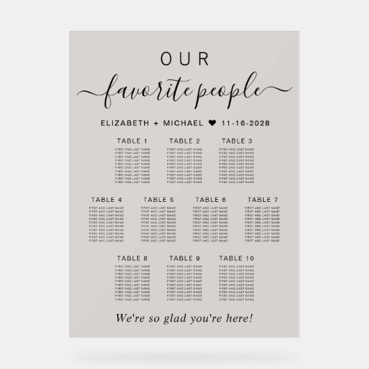 Favoriete Mensen 10 Tafel Taupe Bruiloft Zitplaats Acryl Bord (Voorkant)