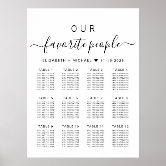 Favoriete Mensen 12 Tafel Bruiloft Zitkaarten Poster (Voorkant)