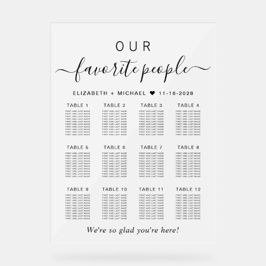 Favoriete Mensen 12 Tafel Frosted Wedding Zitplaat Acryl Bord (Voorkant)