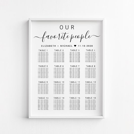 Favoriete Mensen 16 Tafel Bruiloft Zitkaarten Poster