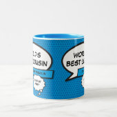 Favoriete neef Fun Comic Book Blauw Tweekleurige Koffiemok (Center)