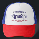 Favoriete opa trucker pet<br><div class="desc">Koel mijn favoriete mensen me kleinpa typografie stijl met kleinkinderen namen. Moderne stijl waarbij u de namen van elk kleinkind toevoegt.</div>