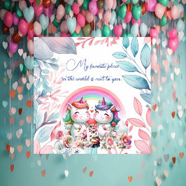 Favoriete plek Romantische eenhoorn paar Valentijn Feestdagenkaart