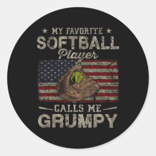 Favoriete softbalspeler noemt me chagrijnige vader ronde sticker