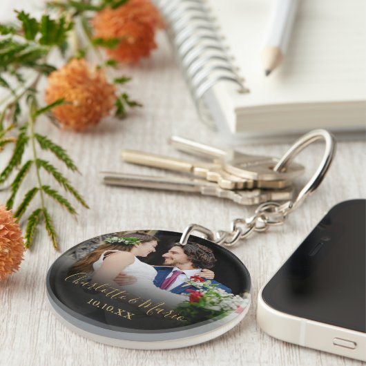 Favoriete trouwfoto Elegante script Sleutelhanger (Voorkant Rechts)