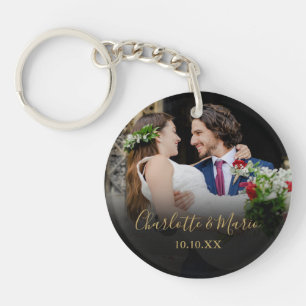 Favoriete trouwfoto Elegante script Sleutelhanger
