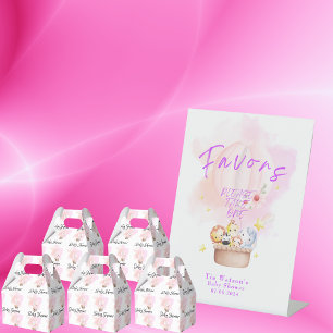 Favorieten Baby Animal Safari in roze heteluchtbal Reclamebord Met Voetstuk