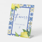 Favorieten Blauwe Tegels Citroenen Vrijgezellenfee Reclamebord Met Voetstuk (Voorkant)