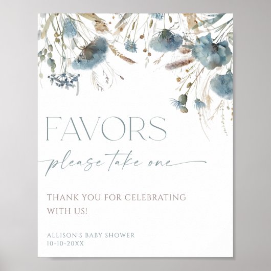 Favorieten bord boho stoffige blauwe wilde bloem poster (Voorkant)