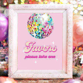 Favorieten Disco Bal Retro Groovy Meisje Roze Verj Poster