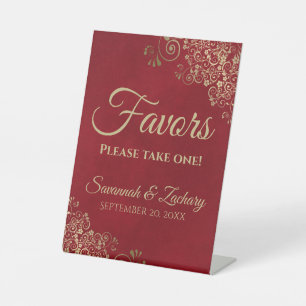Favorieten Neem een elegante Crimson Red & Gold br Reclamebord Met Voetstuk