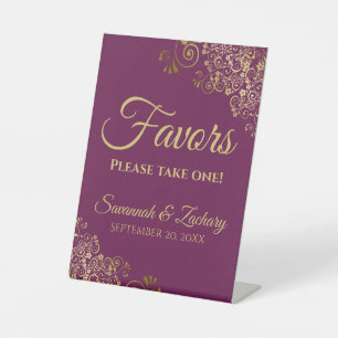 Favorieten Neem een elegante magenta & gouden brui Reclamebord Met Voetstuk