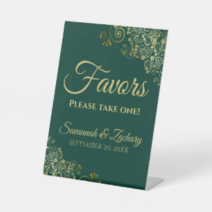 Favorieten Neem een Emerald Green & Gold bruiloft Reclamebord Met Voetstuk