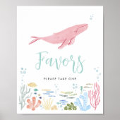 Favorieten roze walvis onder het Zee teken Poster (Voorkant)