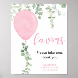 Favorieten teken roze ballonnen groen baby shower poster