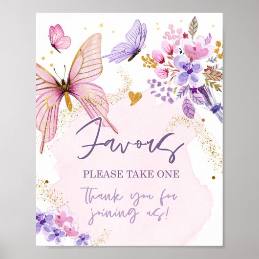 Favorieten Vlinder Bloemen Tuin Douche Verjaardag Poster (Voorkant)
