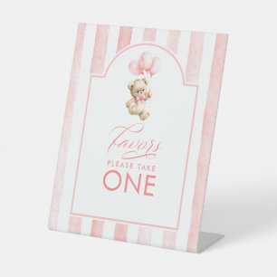 Favorieten Zachte Teddybeer Roze Strepen Baby Show Reclamebord Met Voetstuk
