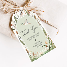 Favoritags voor babyshower met wilde eend cadeaulabel