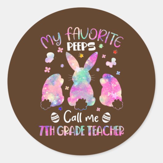 Favorite Bunnies Call Me 7th Grade Teacher Easter Ronde Sticker (Voorkant)