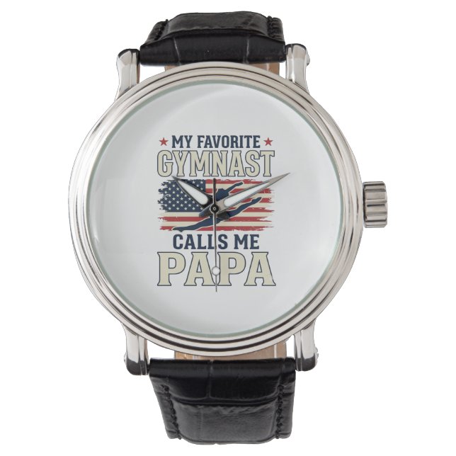 Favorite Gymnast Calls Me Papa Patriotic Vintage S Horloge (Voorkant)