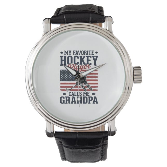 Favorite Hockey Player Calls Me Grandpa Vintage Sh Horloge (Voorkant)
