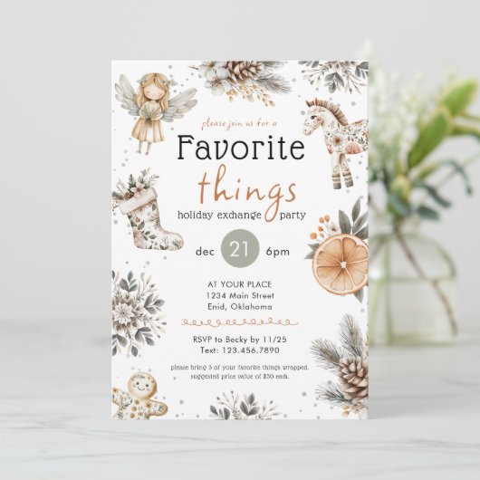 Favorite Things Boho Gift Exchange Holiday Party Kaart (Staand voorkant)