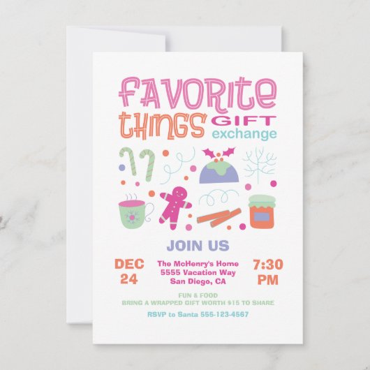 Favorite Things Christmas Gift Exchange Party Kaart (Voorkant)