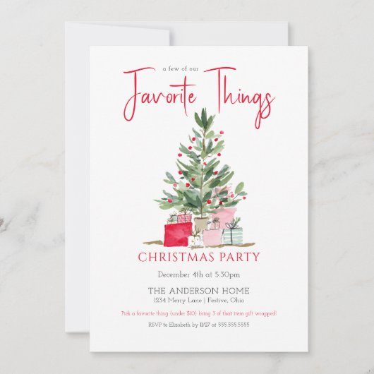 Favorite Things Christmas Party Invitation Kaart (Voorkant)