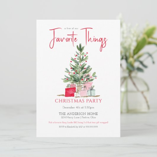 Favorite Things Christmas Party Invitation Kaart (Staand voorkant)