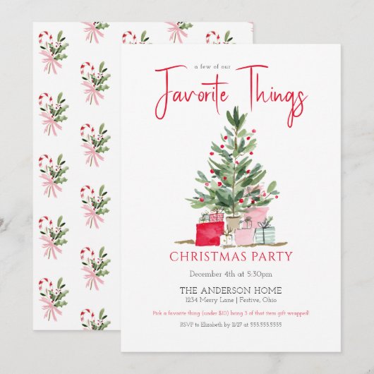 Favorite Things Christmas Party Invitation Kaart (Voorkant / Achterkant)